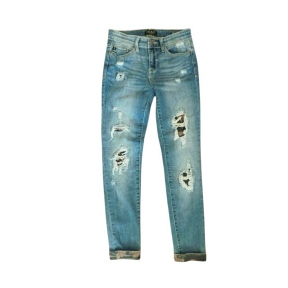 Judy Blue Size 5 /27 Skinny Fit STRETCH Distressed Denim Jeans - Picture 1 of 3